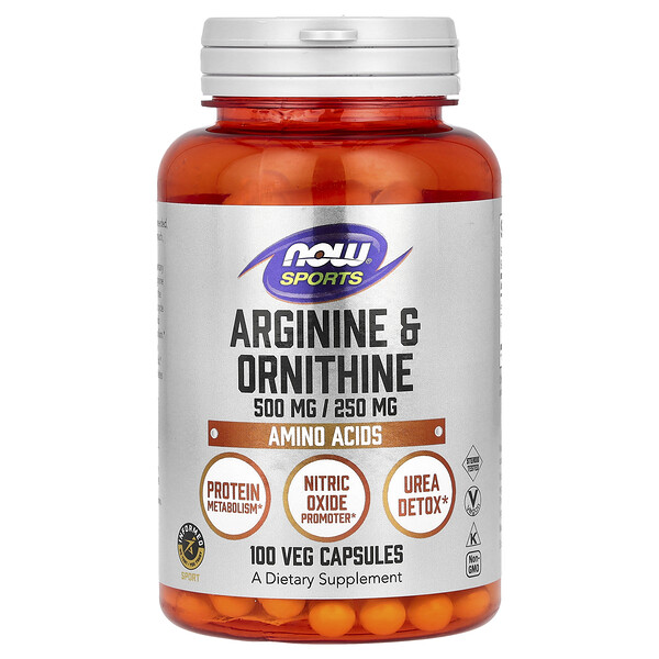 Аргинин и Орнитин - 500 мг/200 мг - 100 растительных капсул - NOW Foods NOW Foods