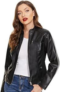 Fahsyee Zip Leather Jackets for Women Motorcycle Faux PU Moto Biker Outwear Coat Fahsyee