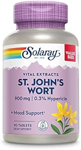 SOLARAY St John's Wort 900 mg, Once Daily Mood Support Supplement, Standardized to 0.3% Hypericin for Brain Health Support and a Balanced Mood, 60-Day Money Back Guarantee | 30 Servings | 30 Tablets Solaray