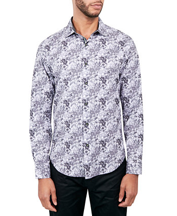 Мужская эластичная рубашка на пуговицах с абстрактным цветочным принтом обычного кроя без утюга Society of Threads