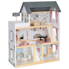 Lil Jumbl Kids 3-Floor Wooden Dollhouse with 2 Staircases and 17-Piece Lil' Jumbl