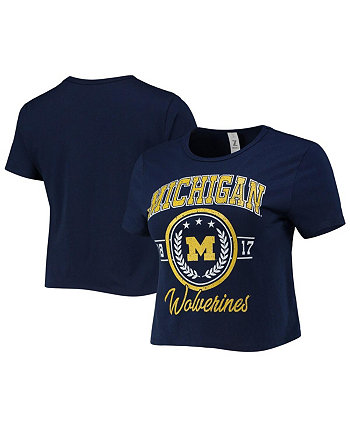 Женская укороченная футболка темно-синего цвета с эффектом потертости Michigan Wolverines Core Laurels ZooZatz