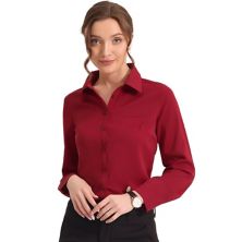 Women's Color Block Button Down Long Sleeve Work Shirt ALLEGRA K