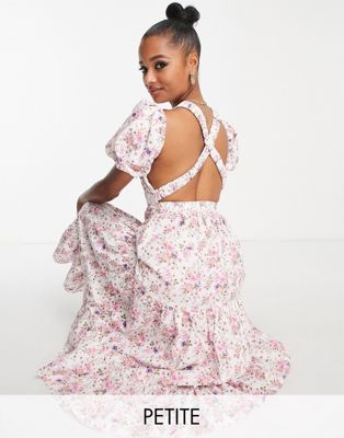 Collective the Label Petite exclusive cross back tiered midi dress in vintage floral Collective The Label Petite