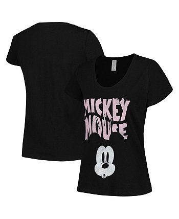 Женская черная рваная футболка с круглым вырезом и изображением Микки Мауса Mad Engine