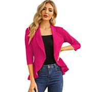 Womens Casual Blazer 3/4 Sleeve Open Front Ruffle Work Office Cardigan Suit Jacket Kojooin