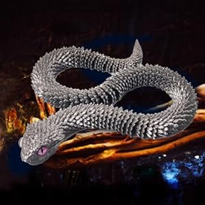 Articulated Flexible 3D Printed Viper Fidget Toy, Realistic Slithering Design, Home Office Executive Desk Decor (Silver, 18in) TiTiC