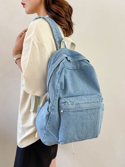 Функциональный рюкзак большой емкости джинсовый SHEIN