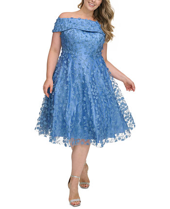 Платье миди с открытыми плечами и 3D-цветами больших размеров Eliza J