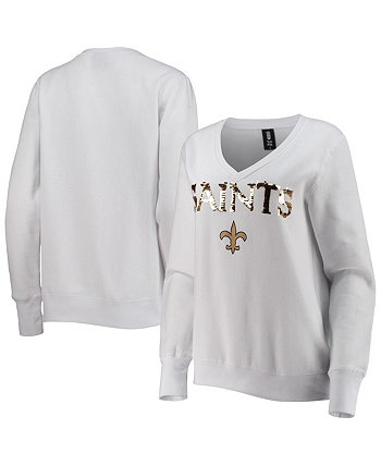 Женская белая толстовка New Orleans Saints Victory с пуловером и V-образным вырезом Cuce