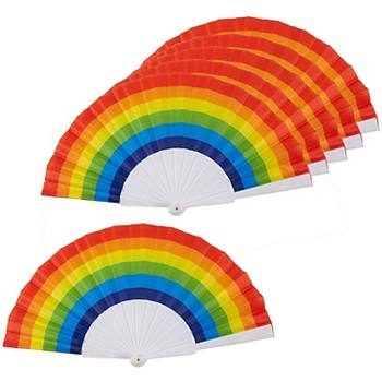 6 Pack Gay Pride Rainbow Folding Fan for LGBTQ Parades Event Props, 9 Inches Juvale