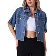 Women's Denim Jackets Casual Turndown Collar Short Sleeve Button Crop Jean Jacket Inspire Chic