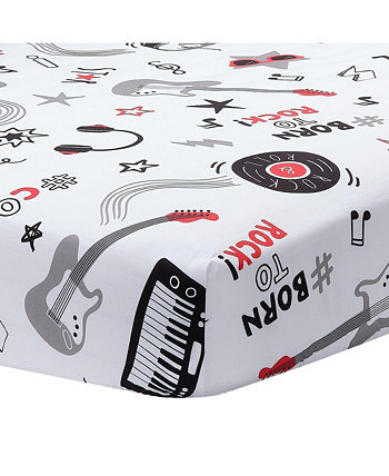 Rock Star Musical Instruments 100% Cotton Fitted Crib Sheet - White Lambs & Ivy