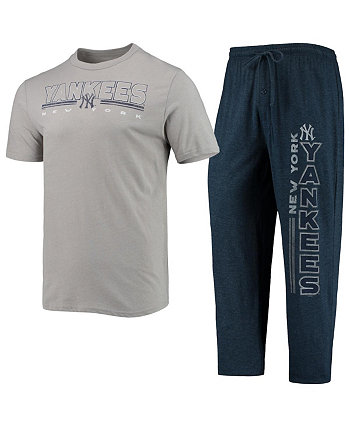 Мужской темно-синий и серый комплект из футболки и брюк New York Yankees Meter для сна Concepts Sport