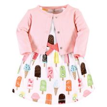 Touched by Nature Baby and Toddler Girl Organic Cotton Dress and Cardigan, Popsicle Touched by Nature