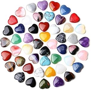 QINJIEJIE 52PCS Crystals Heart Shaped Crystals Worry Stones Love Gemstones Rose Quartz Bulk Crystal Wholesale Polished Chakra Stone Thumb Pocket Reiki Balancing Assorted Set Valentines Gifts for Women QINJIEJIE