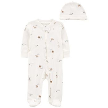 Baby Carter's 2 Pc Floral 2-Way Zip Cotton Sleep & Play & Cap Set Carter's