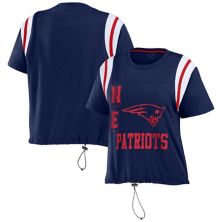 Women's WEAR by Erin Andrews Navy New England Patriots Cinched Colorblock T-Shirt WEAR by Erin Andrews