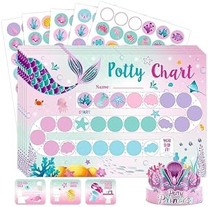 WERNNSAI Potty Training Chart - Mermaid Toilet Training Reward Chart with 270 Potty Training Stickers Crown Pink Sticker Chart for Girls Toddler Kids Potty Training for Ideal Gift Birthday WERNNSAI