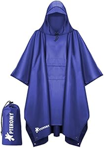 PTEROMY Hooded Rain Poncho for Adult with Pocket, Waterproof Lightweight Unisex Raincoat for Hiking Camping Emergency PTEROMY