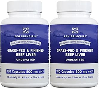 Zen Principle Ultra-Pure Desiccated Beef Liver, Grass-Fed, Pasture-Raised Cows. No Hormones or GMO. Natural Energy and Workout Boost from Iron, Amino Acids, Protein and Vitamins. 180 Capsules (Капсулы) 800 Mg. Zen Principle