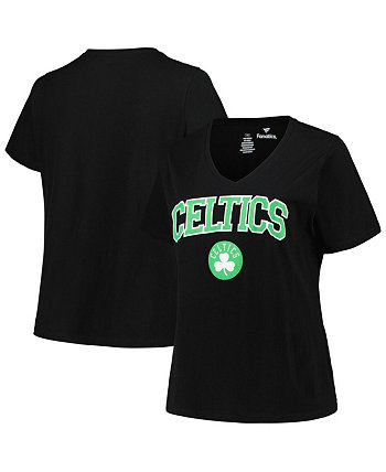 Женская черная футболка с v-образным вырезом и треугольным вырезом с логотипом Boston Celtics больших размеров Profile
