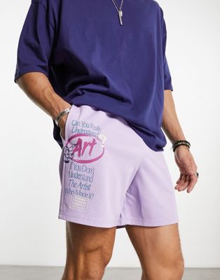 Coney Island Picnic mesh shorts in purple with art school placement prints - part of a set CONEY ISLAND PICNIC