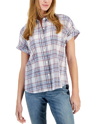 Женская рубашка в клетку Omlym с рукавами «летучая мышь» Tommy Hilfiger