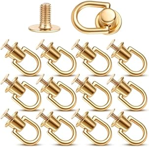 12Pcs D Ring Stud Screw Ball Post Head Buttons Stud Screw Gold Ball Studs Rivets with D Ring Metal Ring for Wallet Strap Shoe Accessories Leather Crossbody Purse Craft, Bag Hardware Mozeat Lens