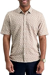 Haggar Men's Short Sleeve Button Down Stretch Fashion Print Shirt Haggar