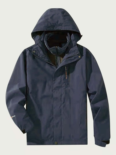 Куртка с текстовым принтом на кулиске с капюшоном с съемный из флиса для мужчины SHEIN