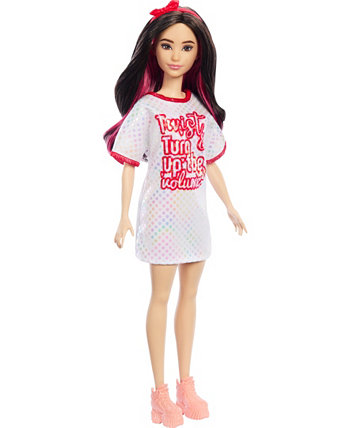 Fashionistas Doll 214, Black Wavy Hair with Twist 'N' Turn Dress and Accessories, 65th Anniversary Barbie