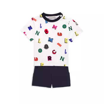 Baby Boy's &amp; Двухкомпонентная футболка с буквенным принтом для маленького мальчика и amp; Комплект шорт Moncler
