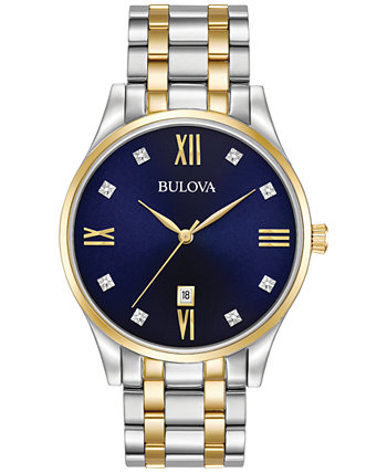 Мужские двухцветные часы с браслетом из нержавеющей стали с бриллиантовым акцентом 40 мм 98D130 Bulova
