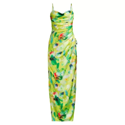 Floral Ruched Sateen Column Gown Liv Foster