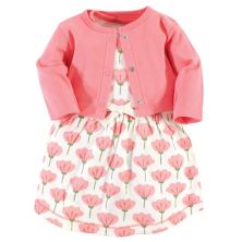 Touched by Nature Baby and Toddler Girl Organic Cotton Dress and Cardigan 2pc Set, Tulip Touched by Nature