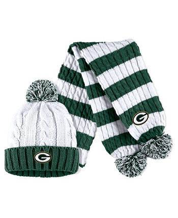 Женская белая зеленая вязаная шапка с манжетами в полоску Bay Packers, комплект с помпоном и шарфом WEAR by Erin Andrews