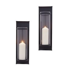 Metal Pillar Candle Sconces With Glass Inserts A Wrought Iron Rectangle Wall Accent (set Of 2) Danya B