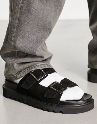 Черные замшевые массивные сандалии с двумя ремешками Walk London Jaws WALK London