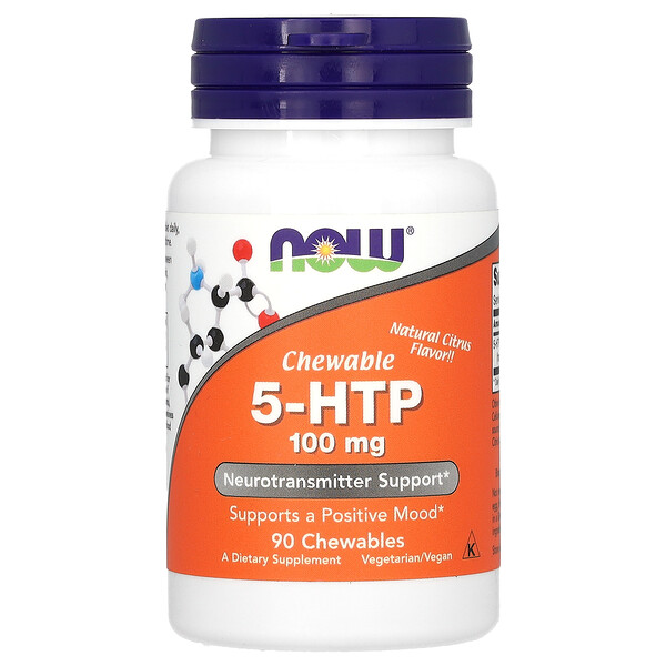 5-HTP, Натуральный цитрусовый, 100 мг, 90 жевательных таблеток NOW Foods