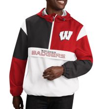 Мужская бело-красная куртка-анорак G-III Sports by Carl Banks Wisconsin Badgers Fair Catch с молнией до половины In The Style