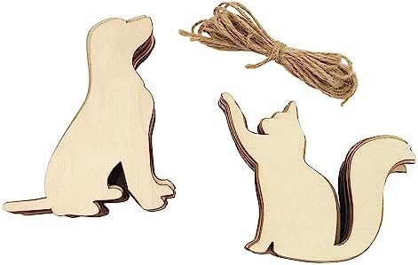 32 Pack Wood Dog & Cat Cutouts Unfinished Wooden Dog & Cat Hanging Ornaments DIY Dog & Cat Craft Gift Tags for Thanksgiving Christmas Home Party Decoration Craft Project Xonzmmk