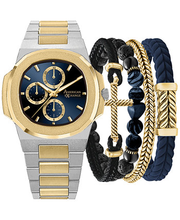 Мужские двухцветные часы-браслет из металлического сплава 52 мм, подарочный набор American Exchange