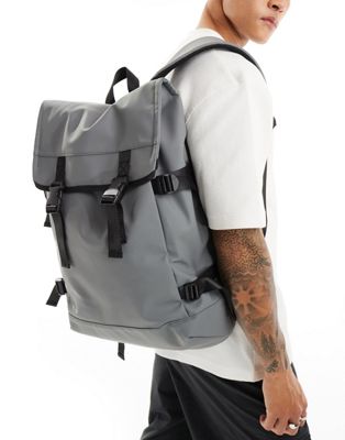 ASOS DESIGN double strap rubberized backpack in gray and black ASOS DESIGN