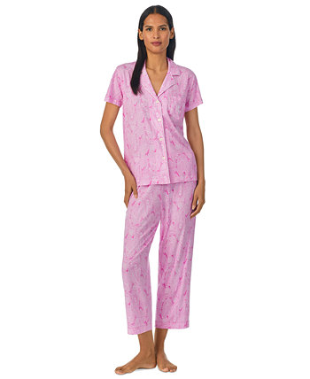 Женский комплект из вязаного топа с короткими рукавами и капри с узором пейсли и пижамных брюк Ralph Lauren
