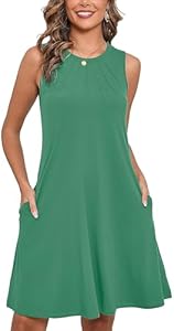 Heymoments Women's Summer Sleeveless Crew Neck Midi Dresses Casual Loose Fitted Tank Sundress with Pockets Heymoments