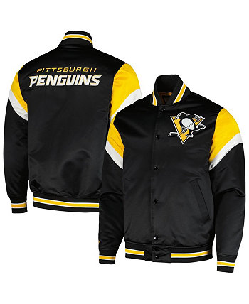 Мужская черная атласная куртка среднего веса с кнопками Pittsburgh Penguins Mitchell & Ness
