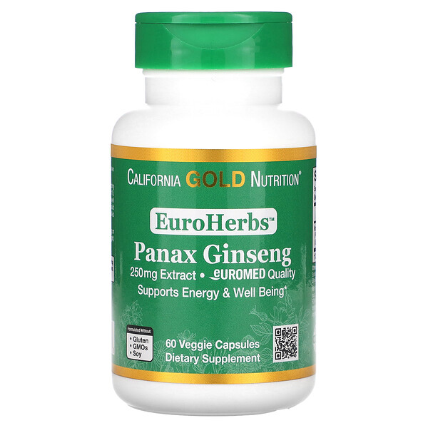 EuroHerbs, Экстракт женьшеня Panax, европейское качество, 250 мг, 60 растительных капсул California Gold Nutrition