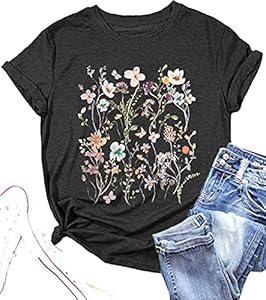 Women Boho Wildflowers Cottagecore Shirt Vintage Butterfly Floral Botanical Graphic Tees Garden Lover Tops Ymoshoe