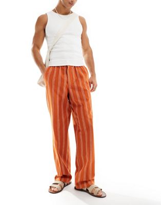 Элегантные широкие спортивные брюки из смесового льна в оранжевую полоску ASOS DESIGN ASOS DESIGN